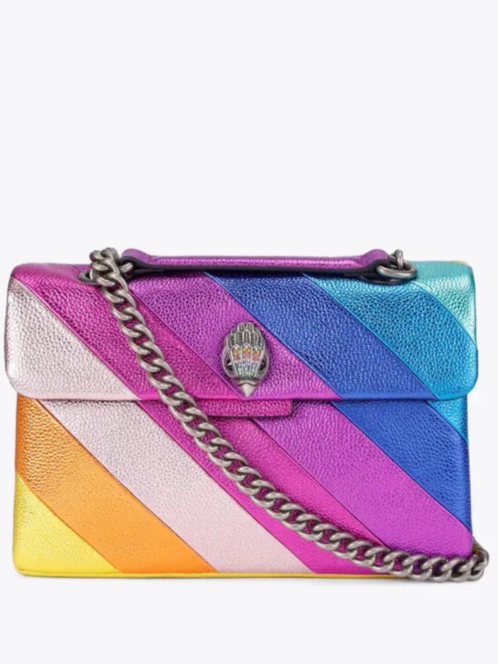 Kurt Geiger Rainbow Diagonal Stripe Leather Shoulder Bag - Picture 7 of 9